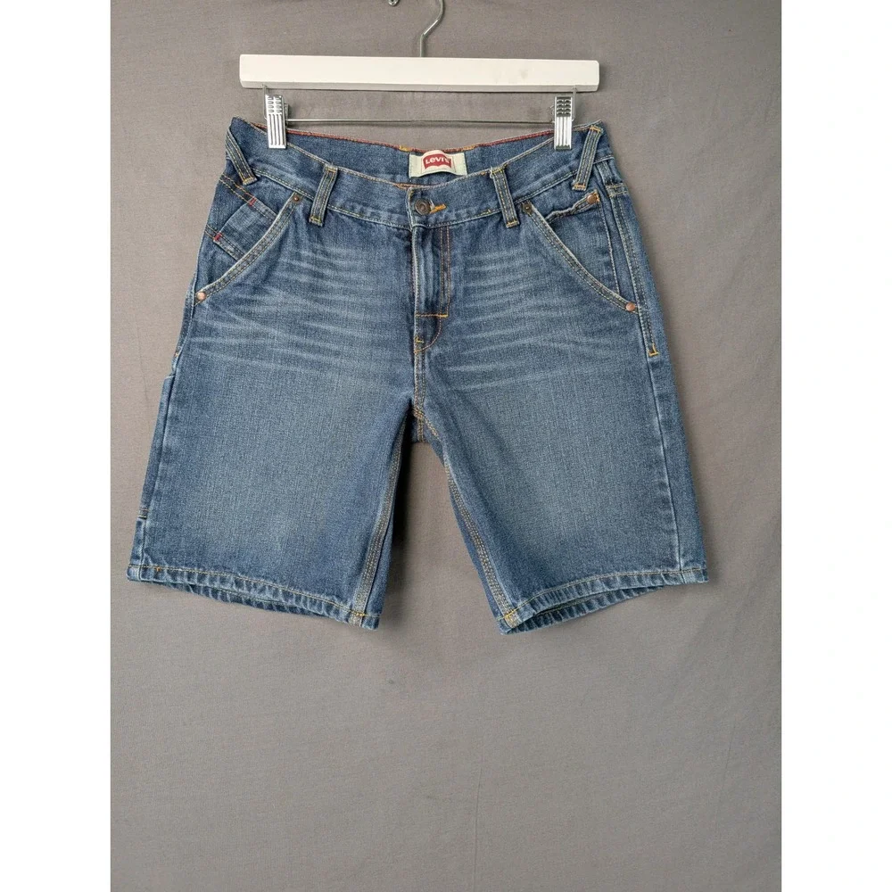 Levis Boys Blue Denim Carpenter Shorts Size 10 Husky W30 Utility Workwear